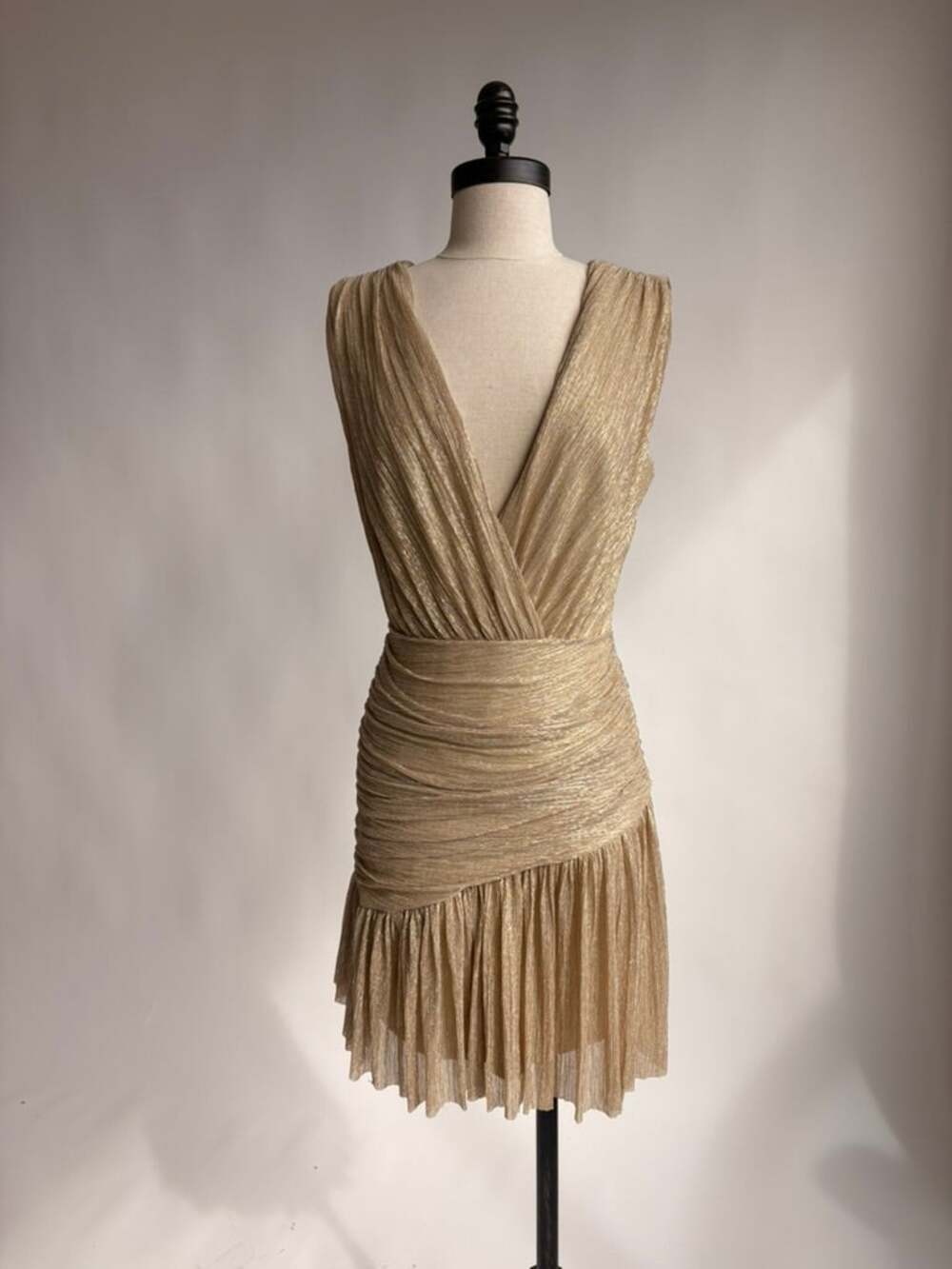 BCBGMAXAZRIA Gold Ruched Mini Dress - NWT